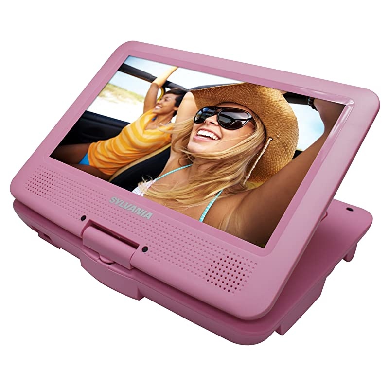 9-Inch Swivel Screen Portable DVD/CD/MP3 Player with 5 Hour Built-In Rechargeable Battery, USB/SD Card Reader, AC/DC Adapter, Pink