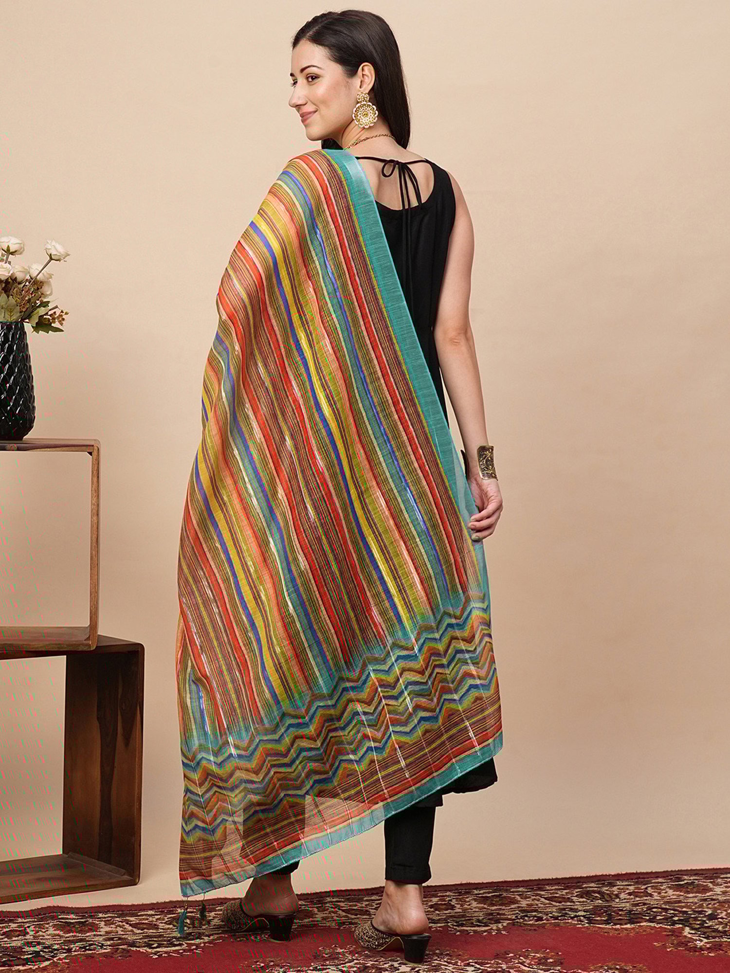 Globus Multicolor Silk Striped Dupatta