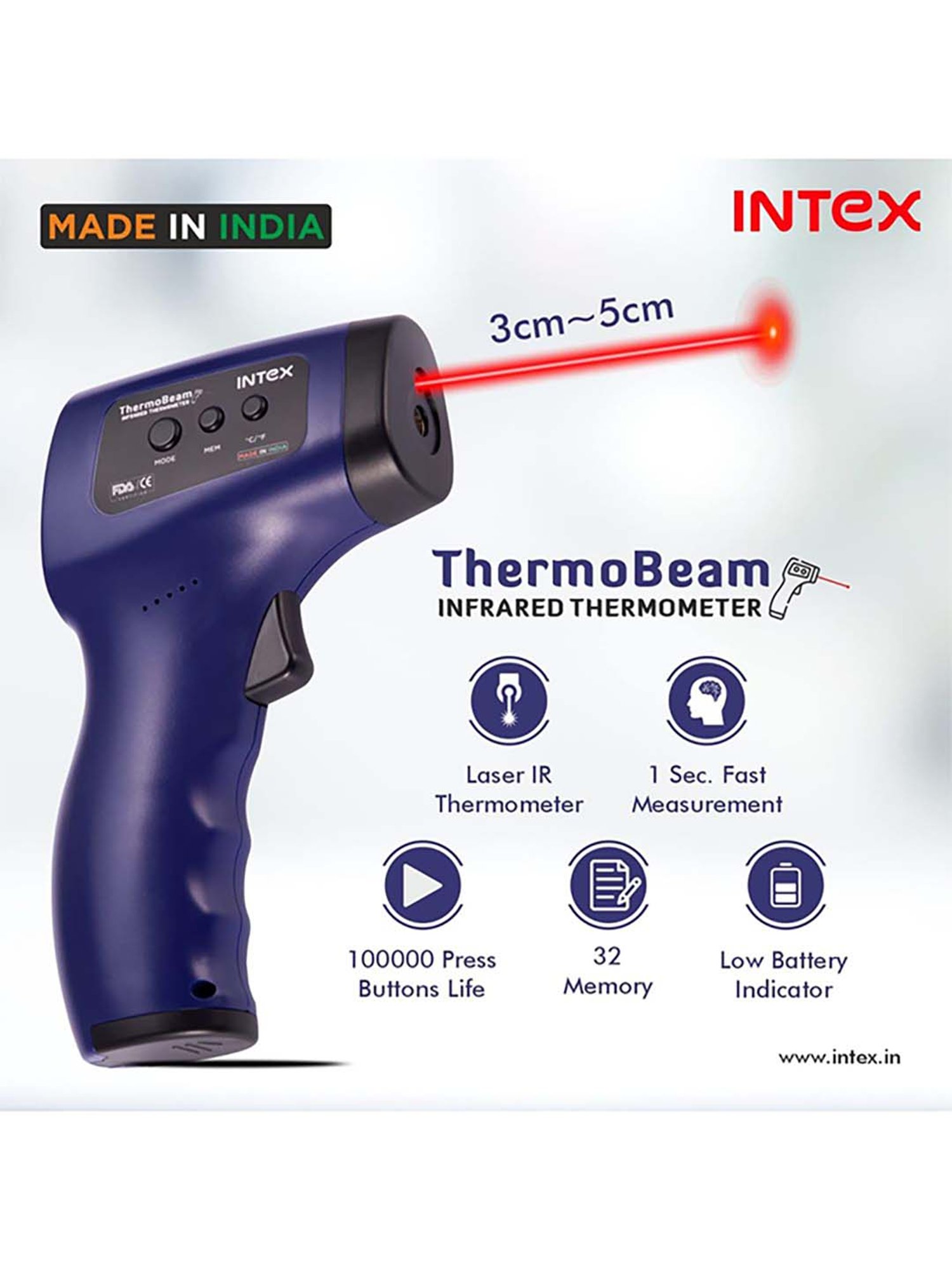 Intex ThermoBeam With Advance Laser Pointing Feature Infrared Thermometer (Blue)