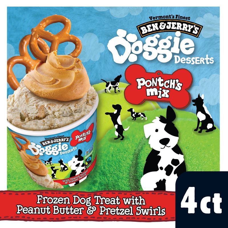 Ben & Jerry's Doggie Desserts Pontch's Mix Frozen Dog Treat with Peanut Butter & Pretzel Swirls - 4ct