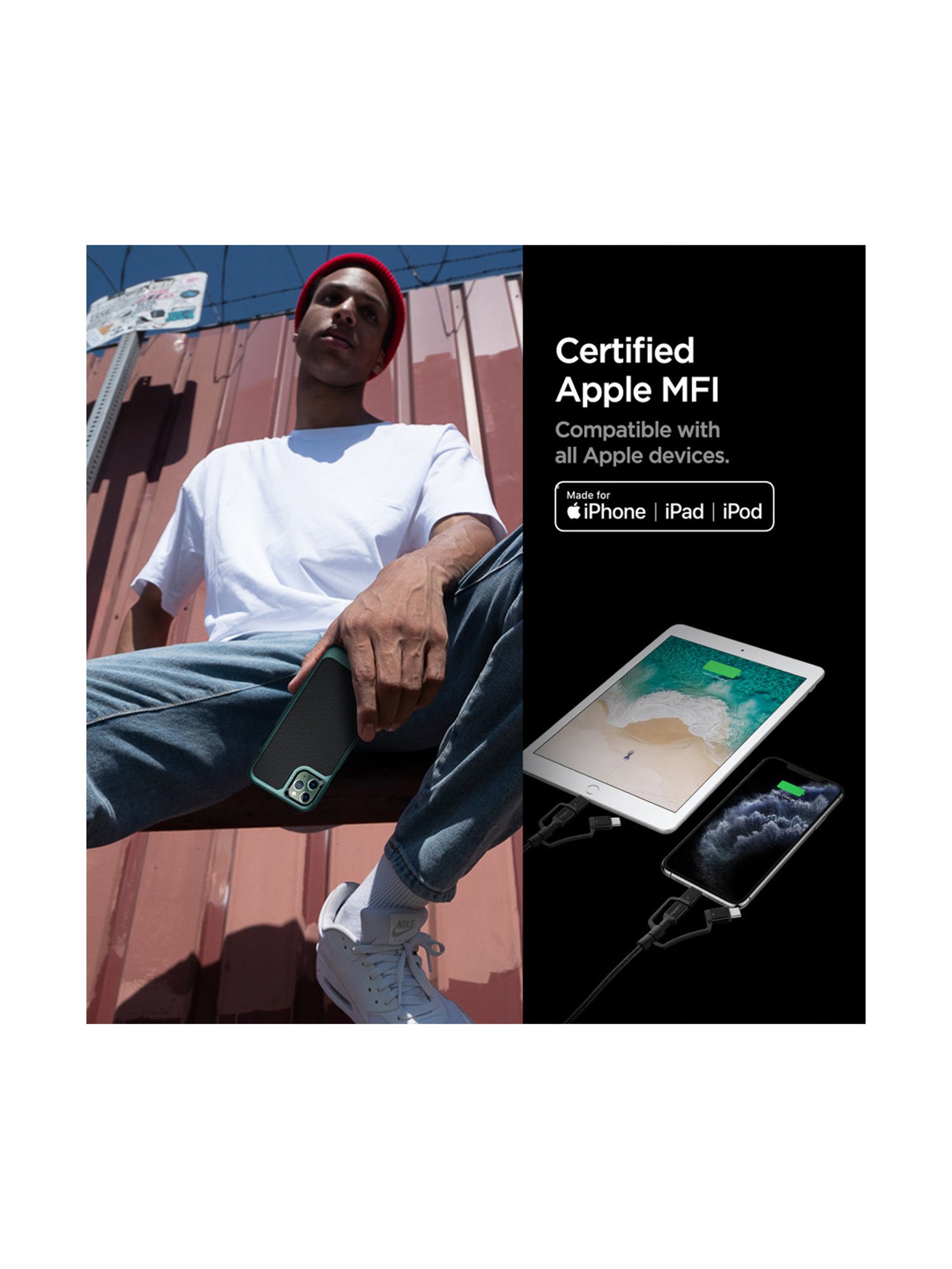 Spigen C10i3 DuraSync 3 in 1 Universal Charger Cable, Micro USB/Lightning/USB C (1.5m)-Black