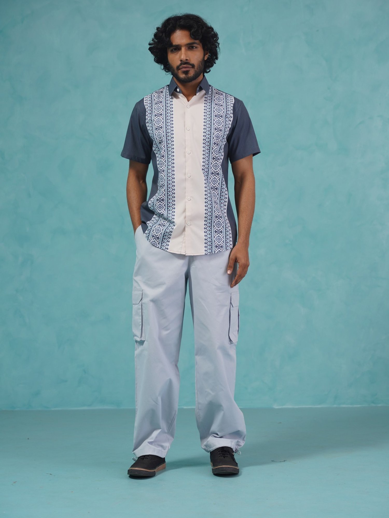 Indian Needle Charcoal Cotton Regular Fit Printed Shirt