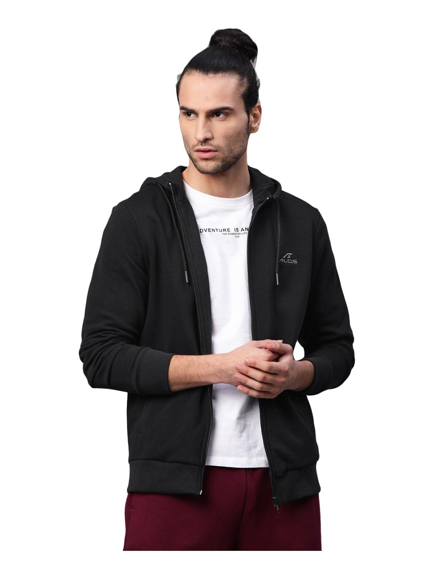 ALCIS Black Cotton Regular Fit Hooded Sweatshirt