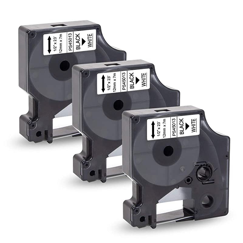 Compatible Label Tape Replacement for Dymo D1 45013 S0720530 Black on White 12mm 047 for Dymo LabelManager 160 280 210D 360D 420P Wireless PnP LabelWriter 450 Duo 12 in x 23 Ft 3Pack