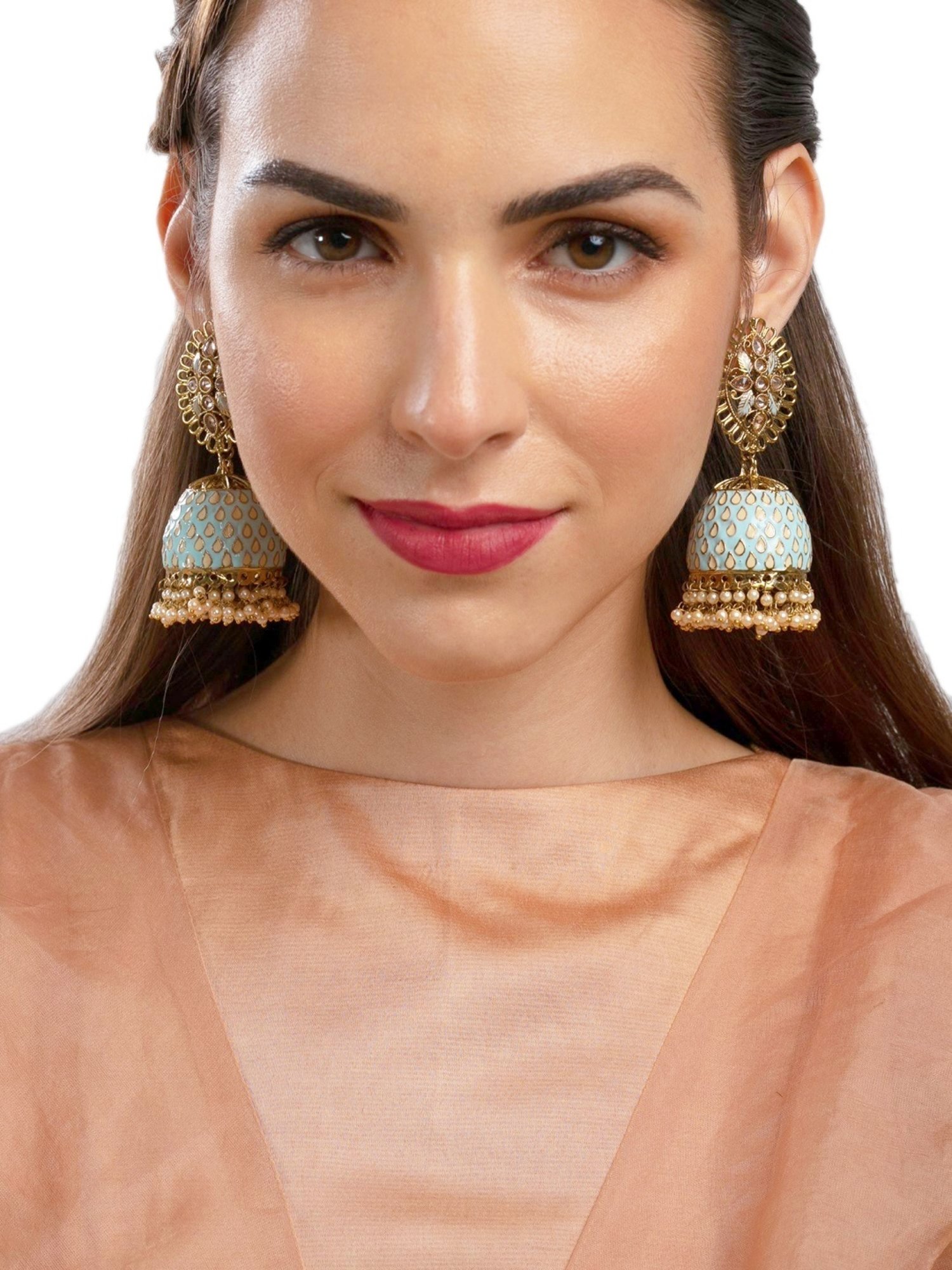 Zaveri Pearls Antique Turquoise Enamelling Jhumki Earrings - ZPFK9390