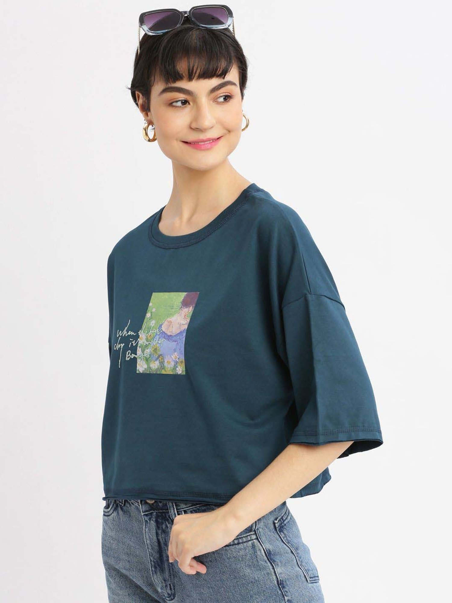 SHOWOFF Blue Cotton Printed T-Shirt