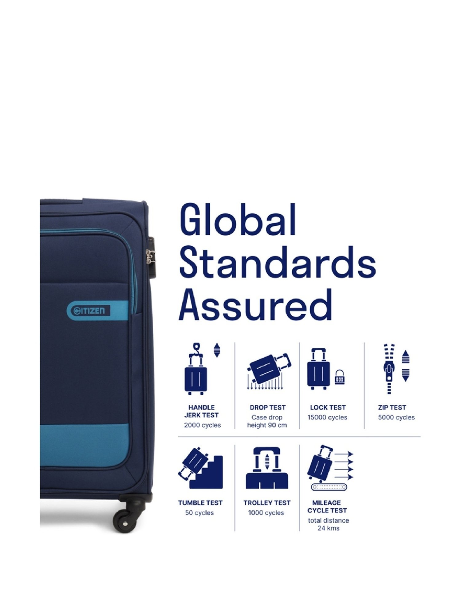 Citizen Wander Weave Navy Blue Color Block Soft Medium Trolley Bag - 68 Cms