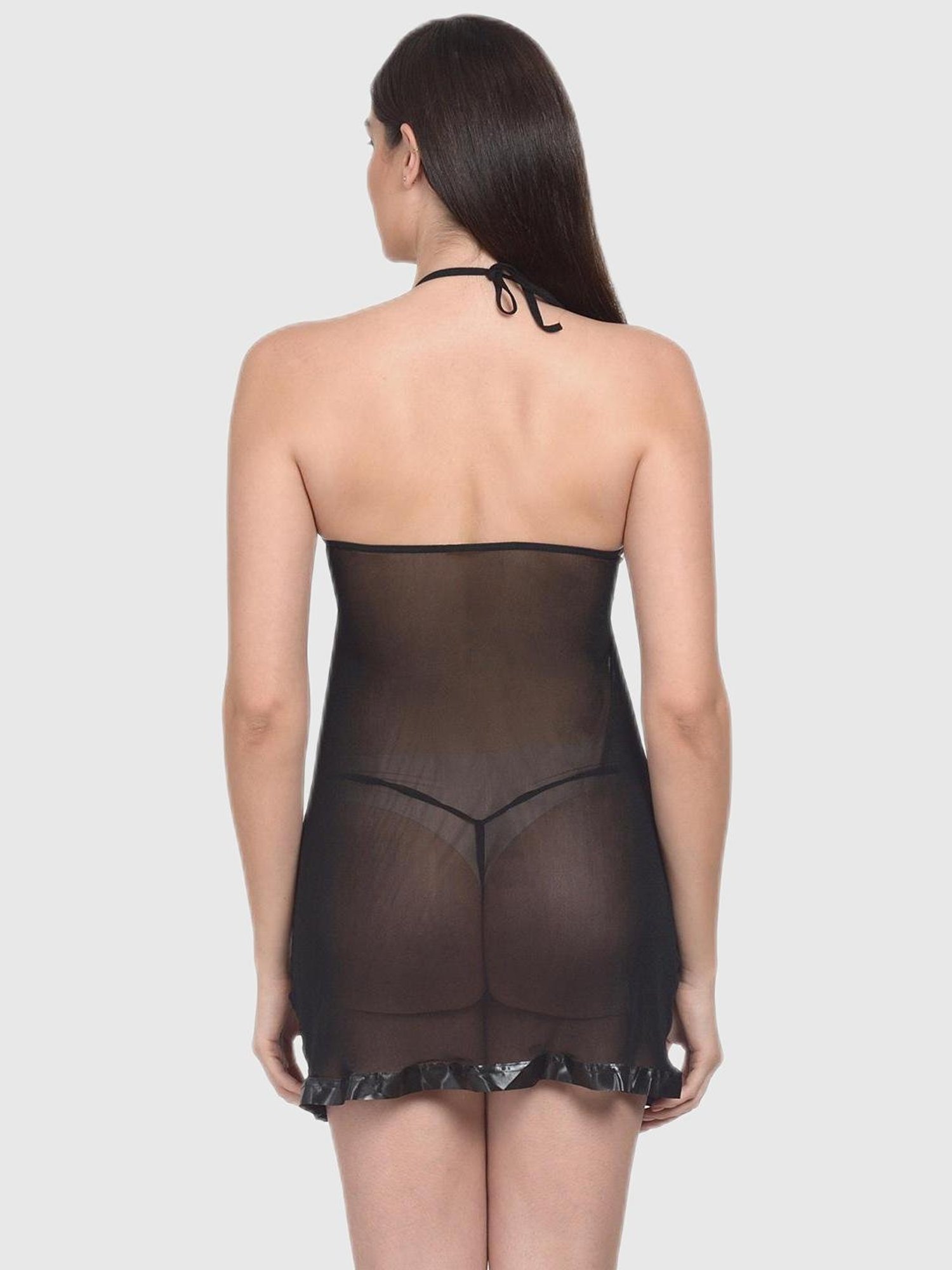 mod & shy Black Lace Print Night Dress