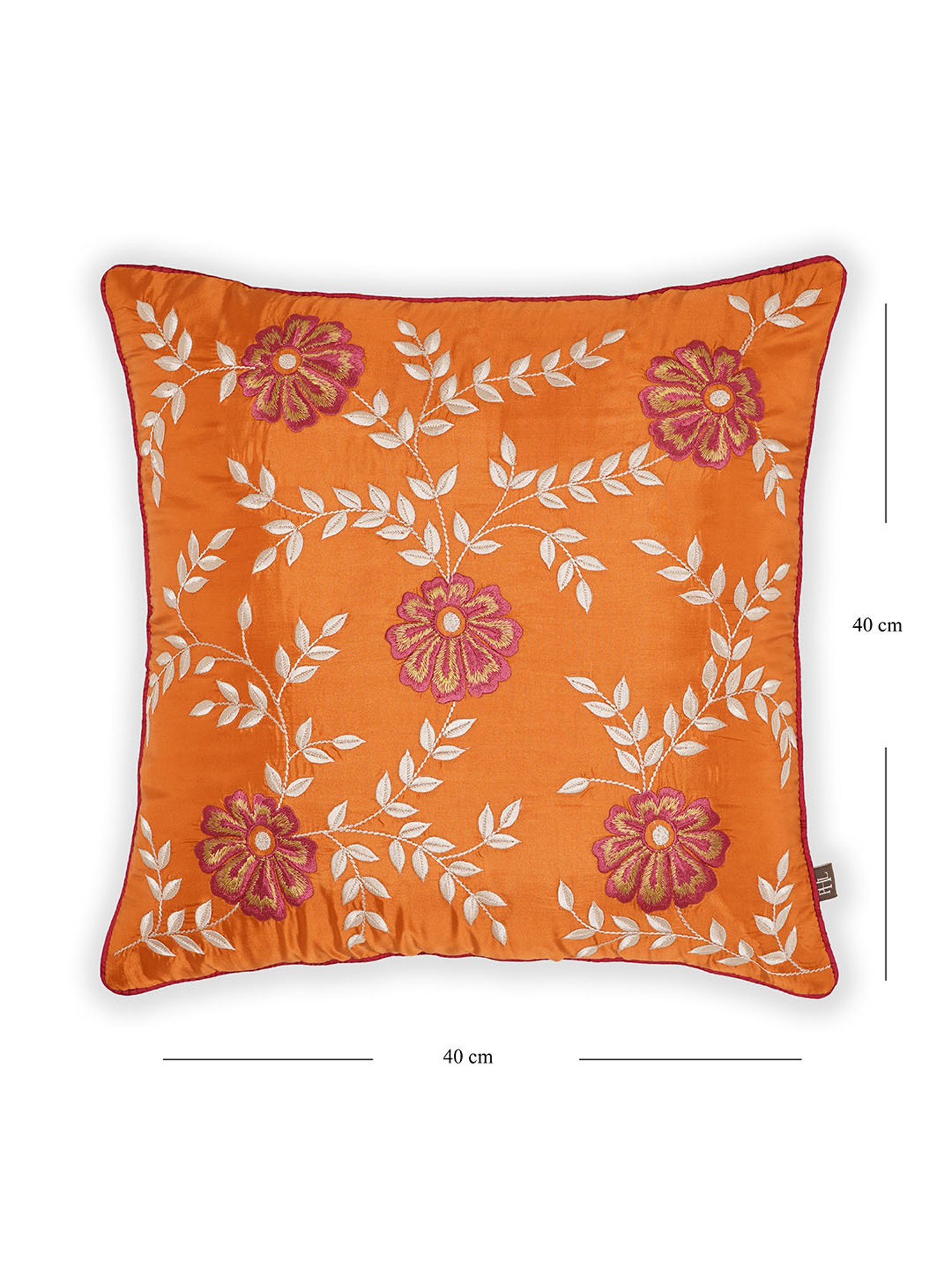 Pure Home and Living Orange Silk Embroidery Cushion Cover