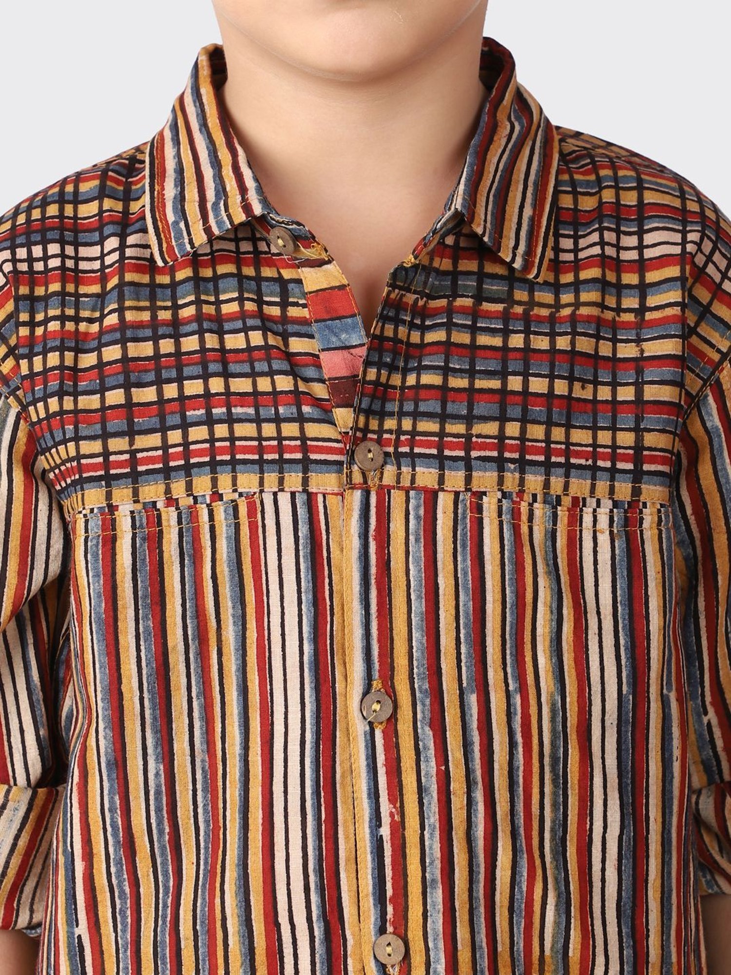 Fabindia Kids Brown & Black Cotton Printed Shirt