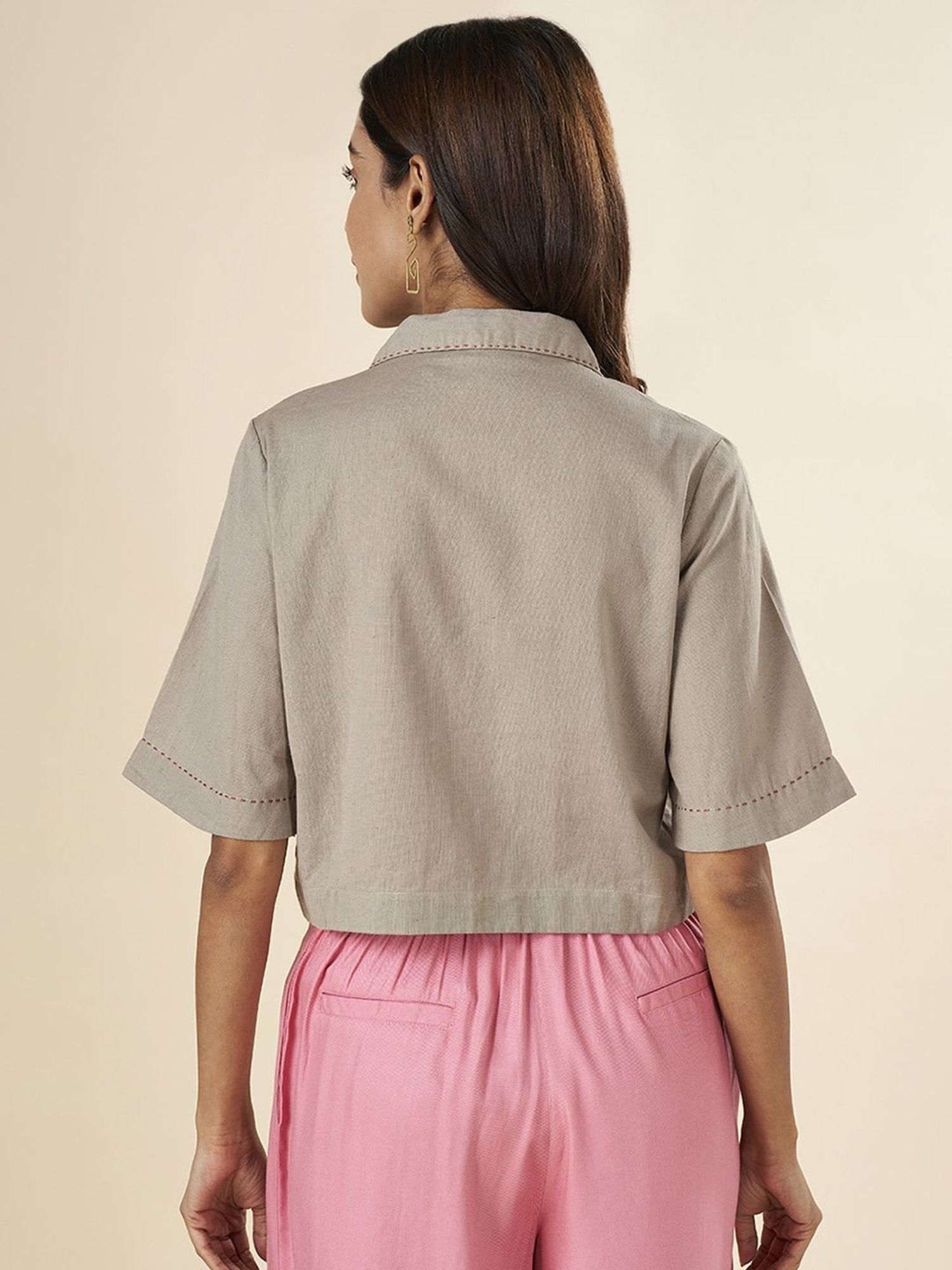 Akkriti by Pantaloons Grey Cotton Floral Print Crop Top