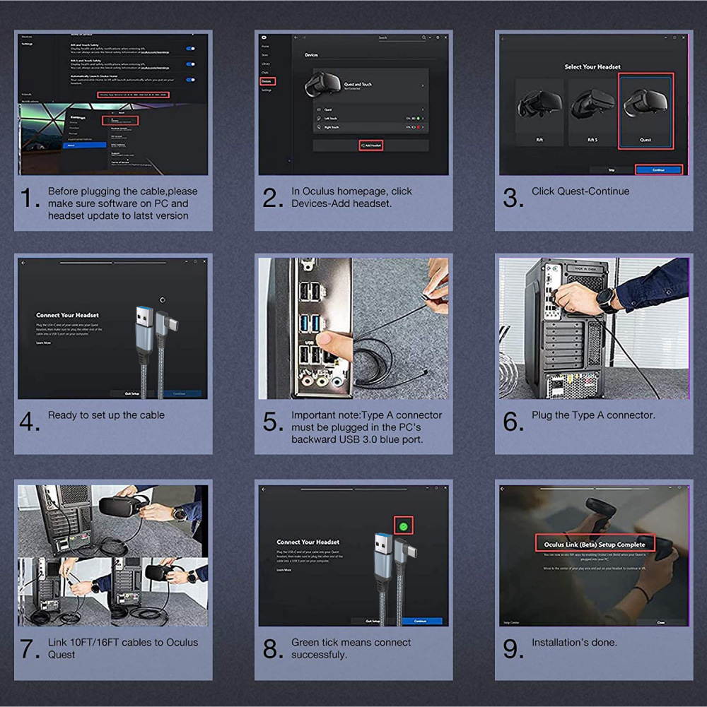 Quest Link Cable 15ft, Kchibo Oculus Quest Link Cable, High Speed Data Transfer & Fast Charging USB C Cable Compatible for Oculus Quest Headset and Gaming PC