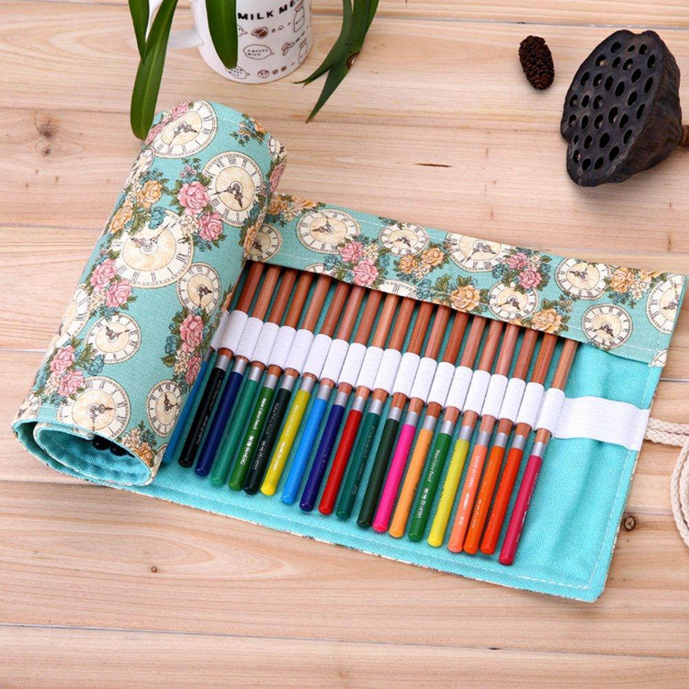 Kaariss Canvas Pencil Wrap, Travel Drawing Coloring Pencil Roll Organizer For Artist, Pencils Pouch Case Hold For 72 Colored Pencils (Pencils are NOT INCLUDED) Rose 72