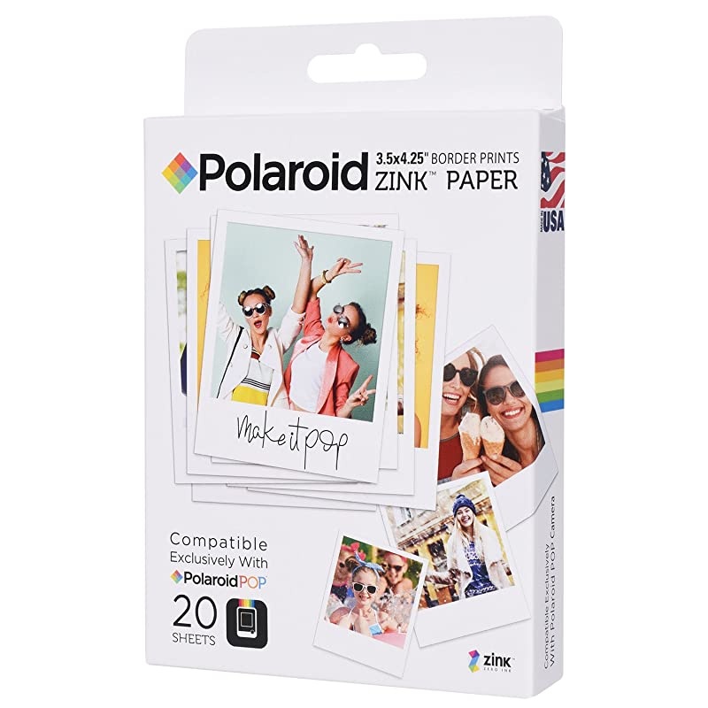 35 x 425 inch Premium Zink Border Print Photo Paper 20 Sheets Compatible with Pop Instant Camera