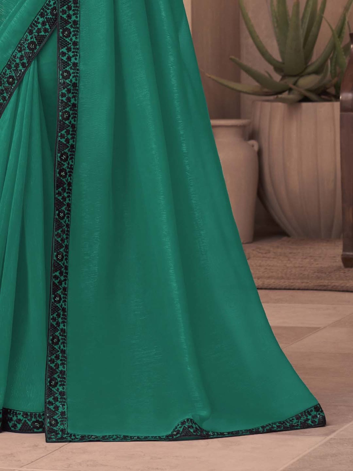Saree Mall Green Embroidered Saree With Unstitched Blouse