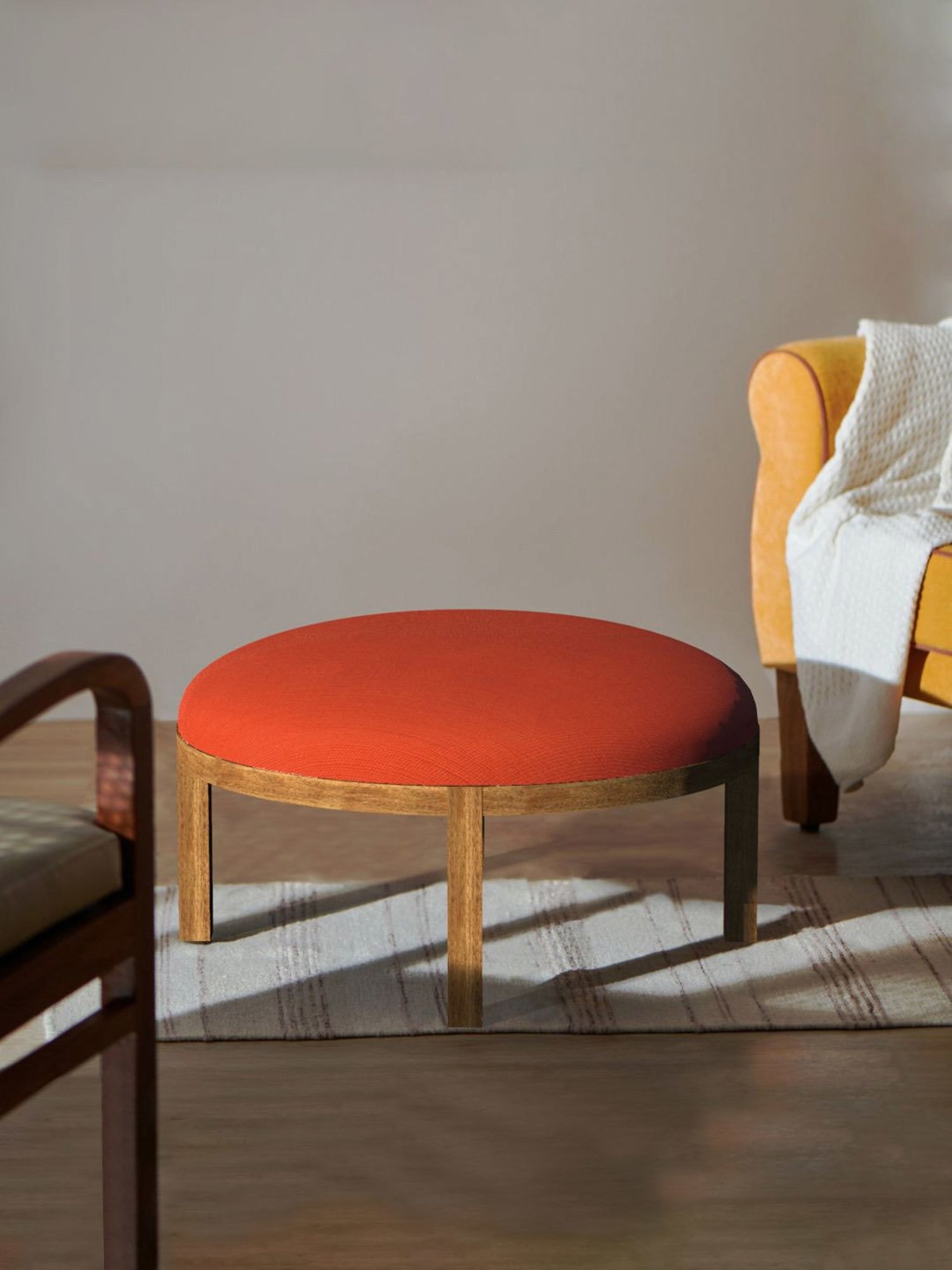 Chumbak Bohemian Carribean Coral Sheesham Wood Ottoman