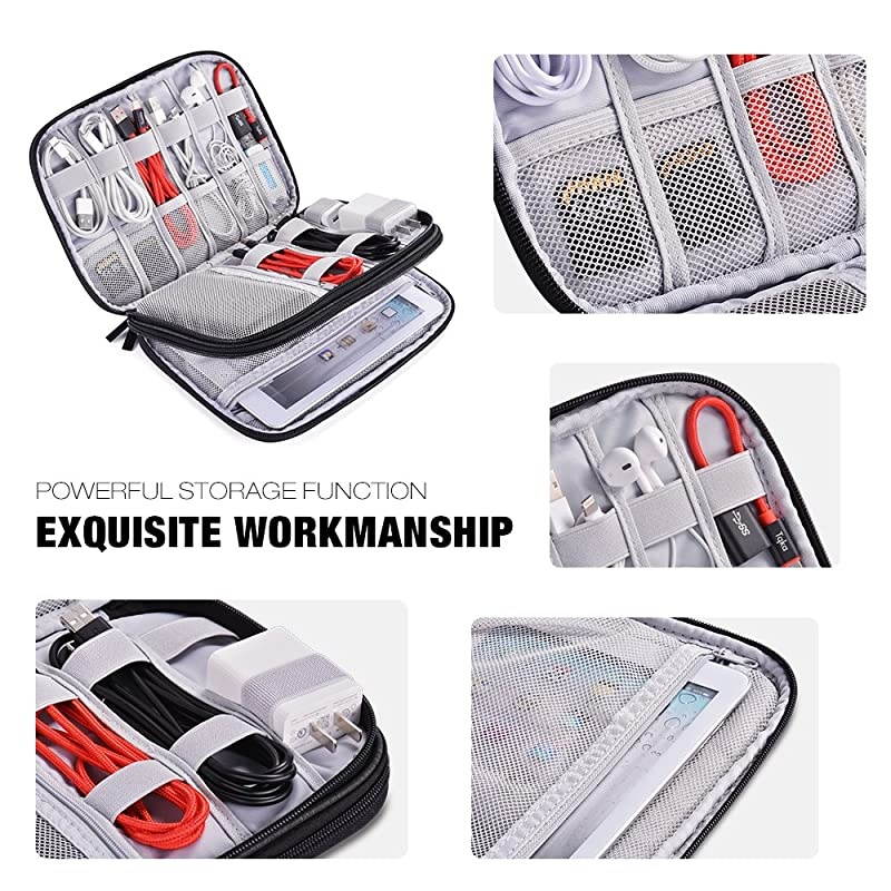Folded Travel Organizer Electronics Bag, Universal Electronics Travel Gadgets Carrying Case Pouch Carry Case for Cable, Cord, USB, SD Cards, Chargers, Deep Gray