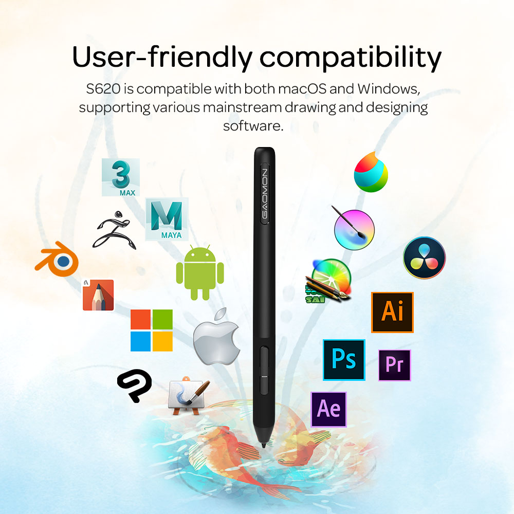 GAOMON S620 6.5 x 4 Inches Graphics Tablet with 8192 Pressure 4 Express Keys and Battery-Free Pen for Digital Drawing & OSU on Mac Win Android Device