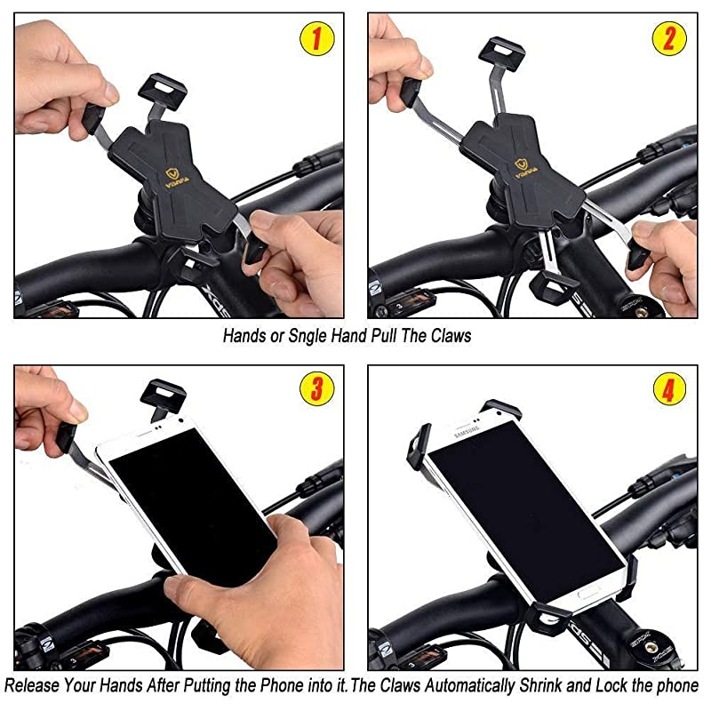 New Bike Phone Mount with Stainless Steel Clamp Arms Anti Shake and Stable 360&deg; Rotation Bike AccessoriesBike Phone Holder for Any Smartphones GPS Other Devices Between 4 and 7 inches