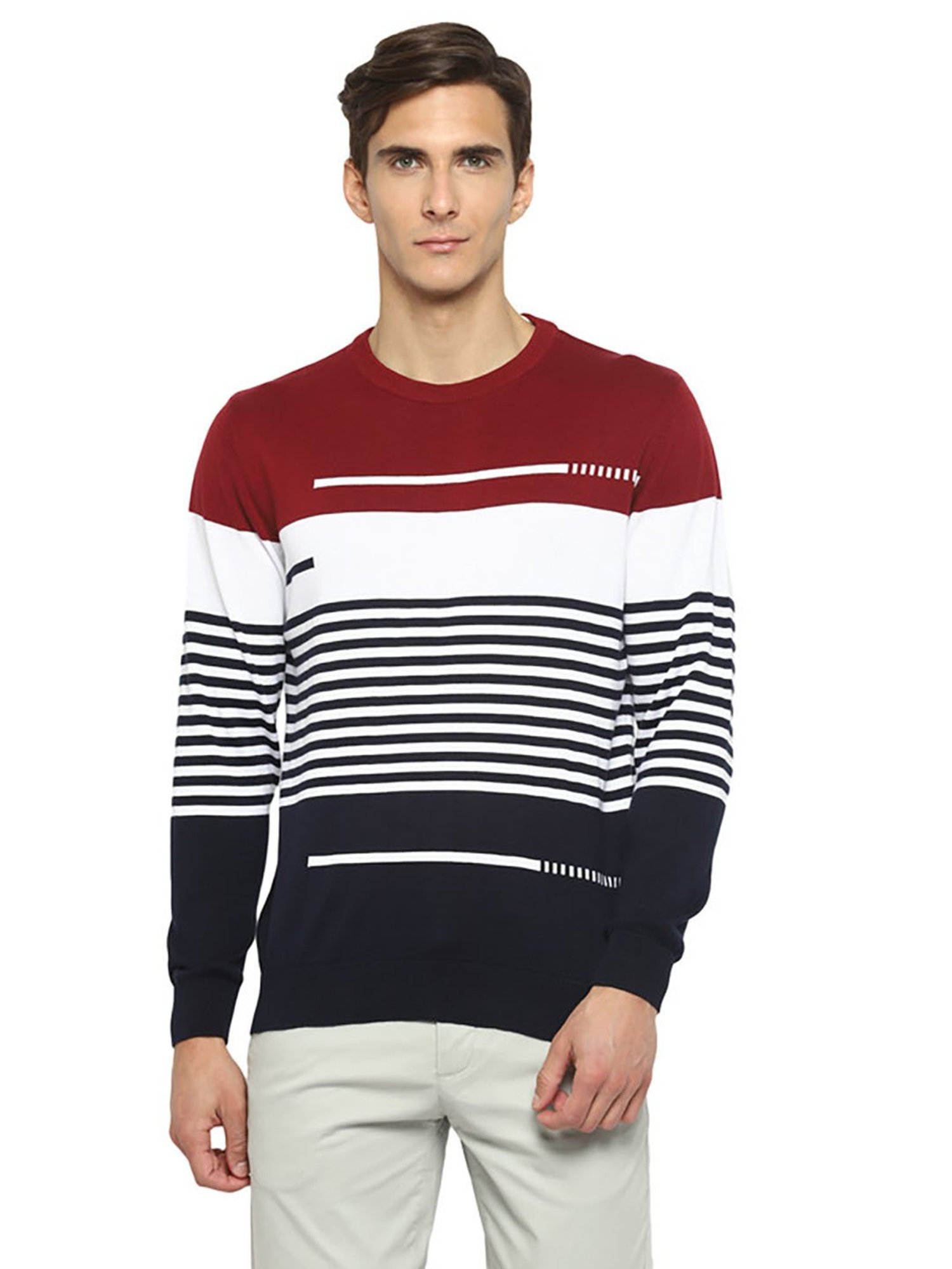 Turtle Multicolor Cotton Regular Fit Striped Sweater