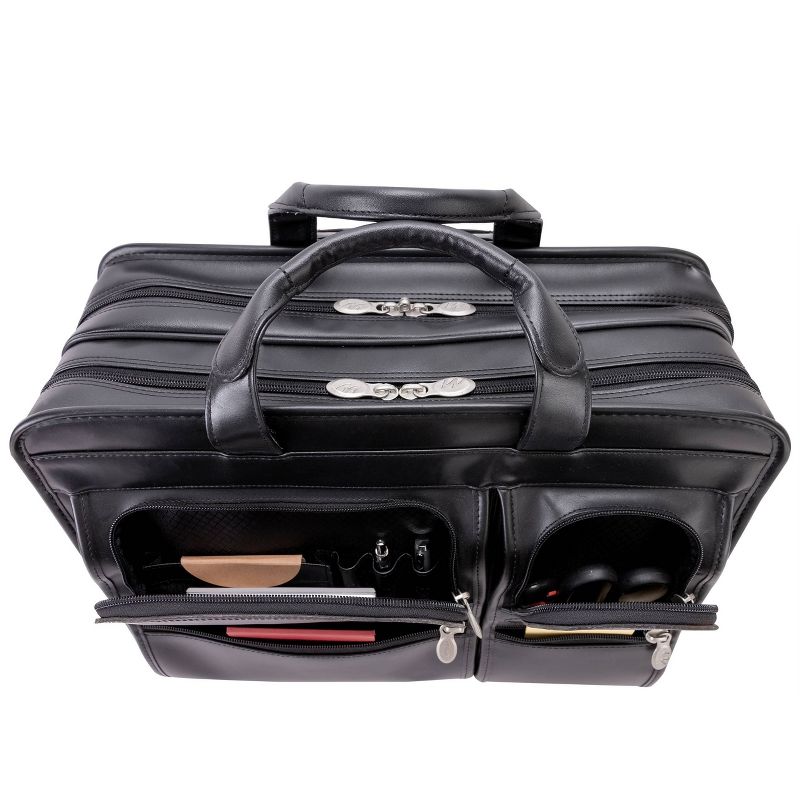 McKlein Clinton 17" Leather Patented Detachable Wheeled Laptop Bag - Black