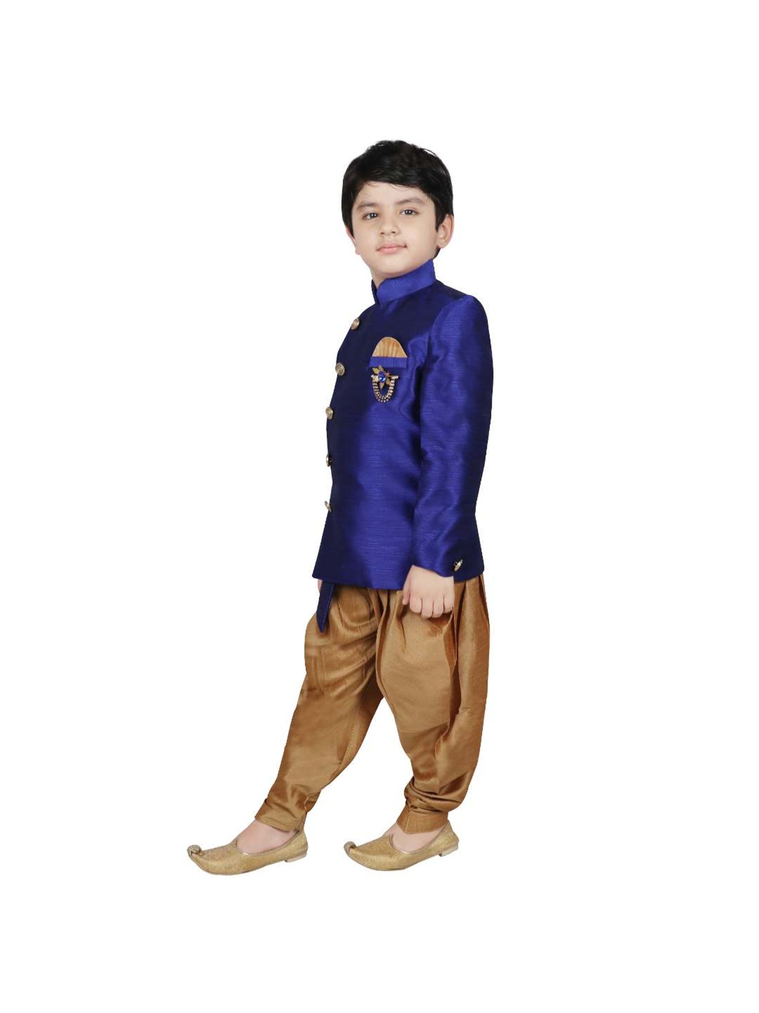 VASTRAMAY Boys Turquoise Floral Full Sleeves Indowestern