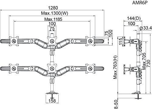 Hex Monitor Mount Grommet Base. Supports 6 LED or LCD Monitors mounted with 75mm or 100mm VESA