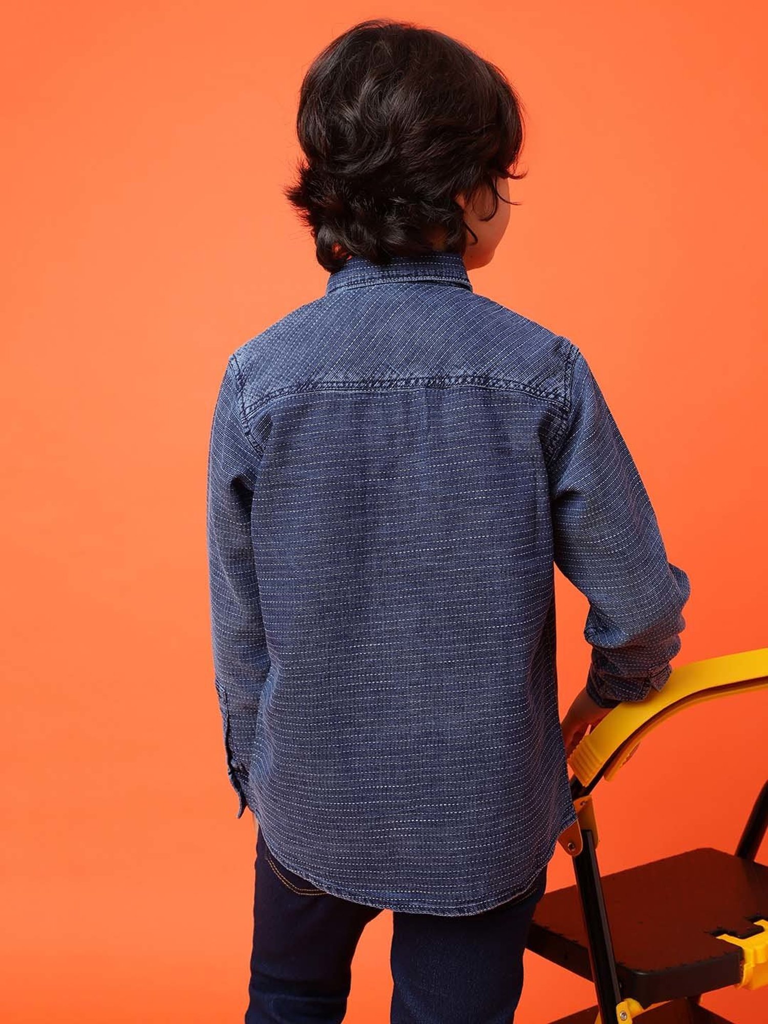 Tales & Stories Kids Blue Cotton Striped Full Sleeves Shirt