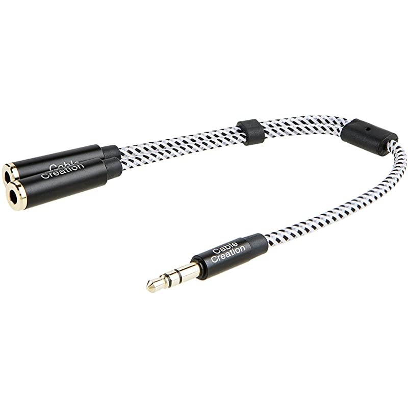 Headphone Splitter  35mm Stereo Audio Y Splitter Cable 35mm Male to 2 Port 35mm Female Compatible with iPhoneiPadiPod Samsung LG Tablets MP3 PlayersampMore 20cmBlack and White