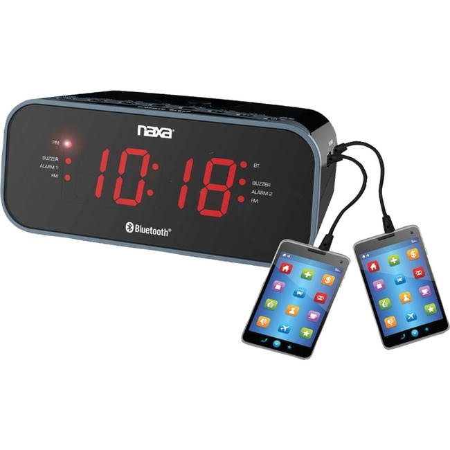 Naxa NRC-182 Bluetooth Dual Alarm Clock Radio With 2 Usb Charge Ports