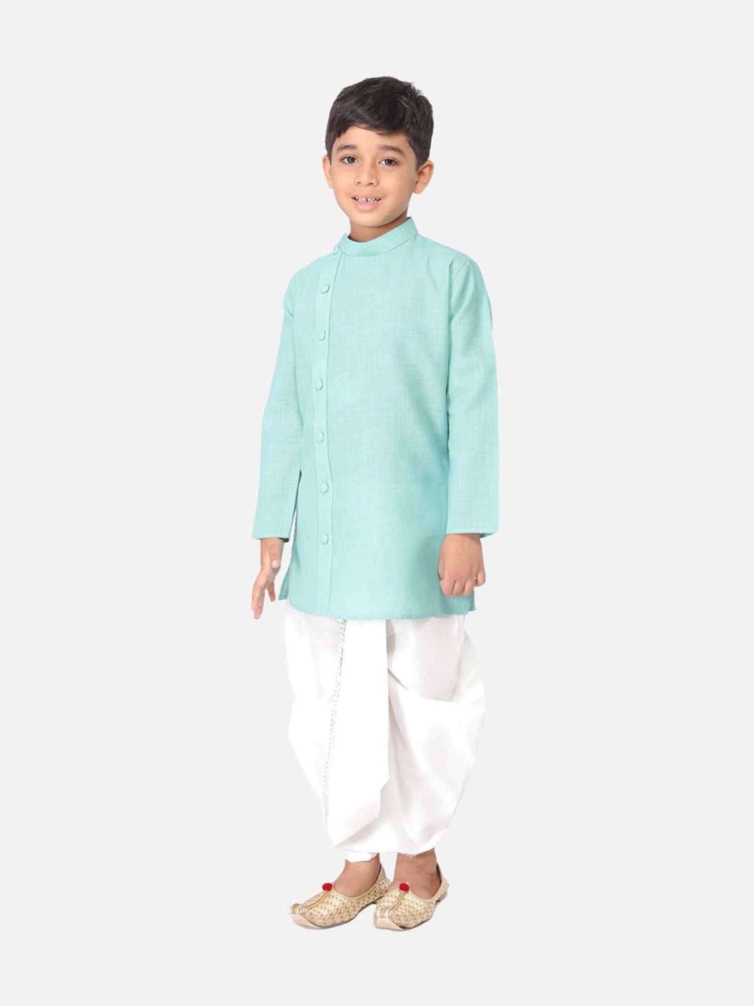 TABARD Kids Blue & White Cotton Regular Fit Kurta Set