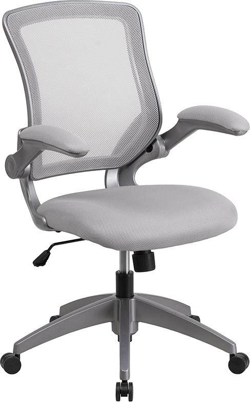 Mid-Back Gray Mesh Swivel Ergonomic Task Office Chair with Gray Frame and Flip-Up Arms