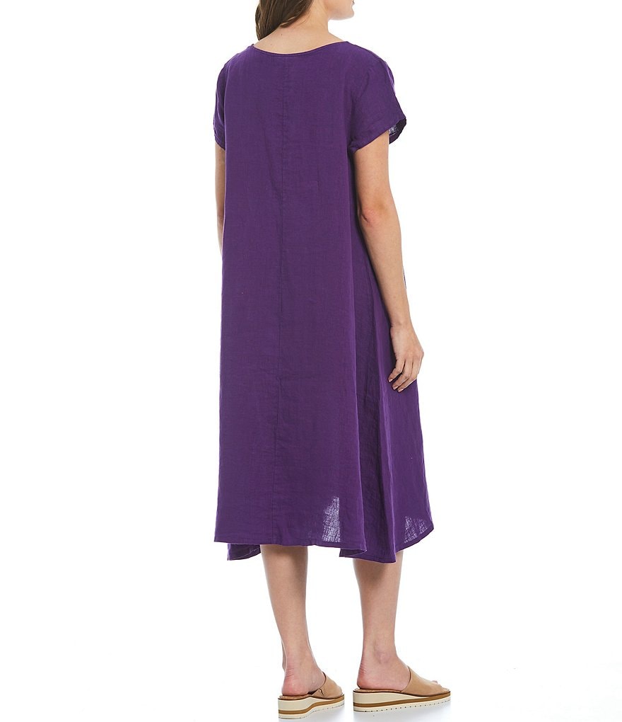 Bryn Walker Winslow Light Linen Round Neck Short Sleeve Oversized Fit Sharkbite Hem Swing Dress