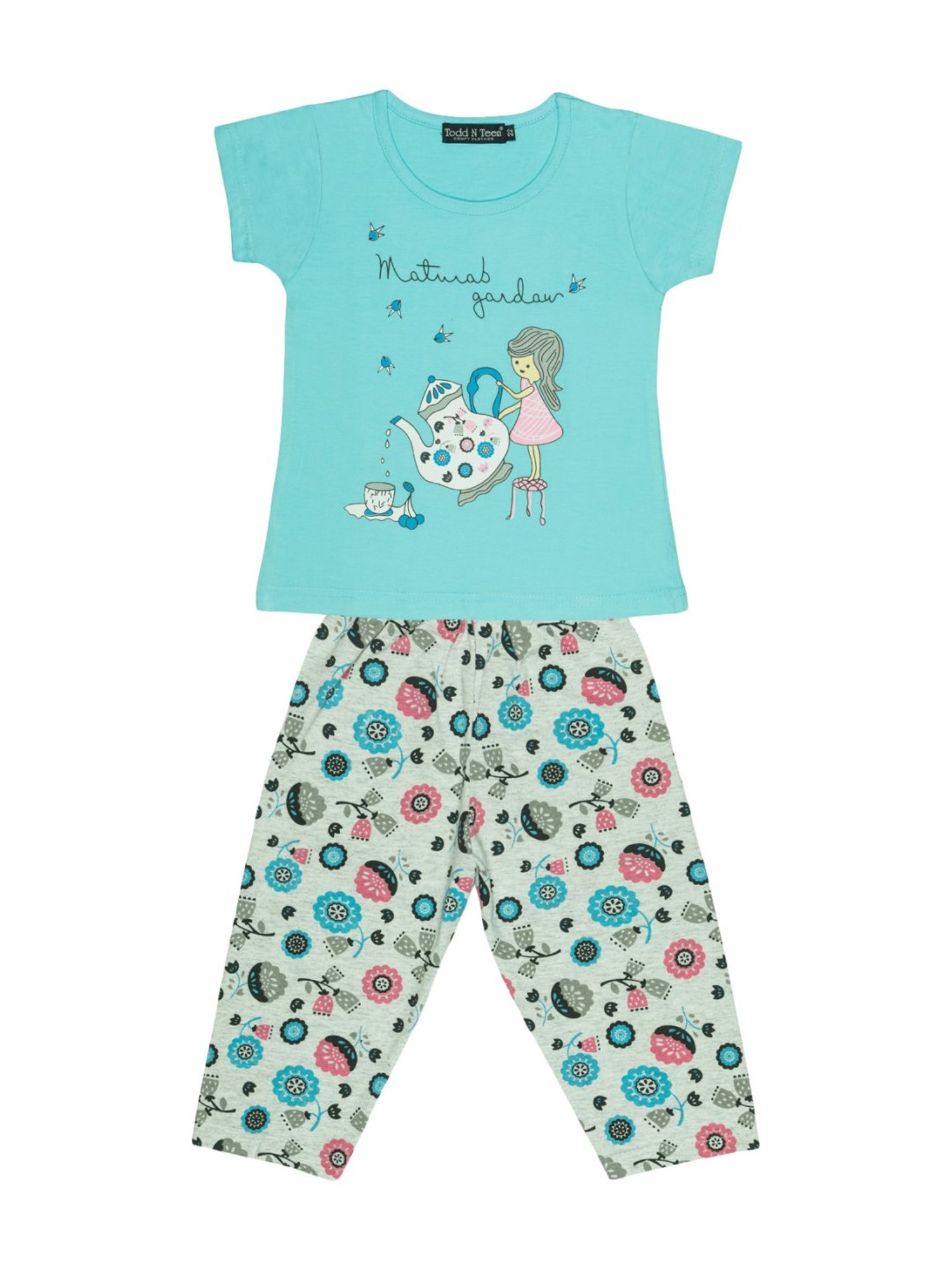 Todd N Teen Kids Blue Cotton Printed T-Shirt & Pants Set