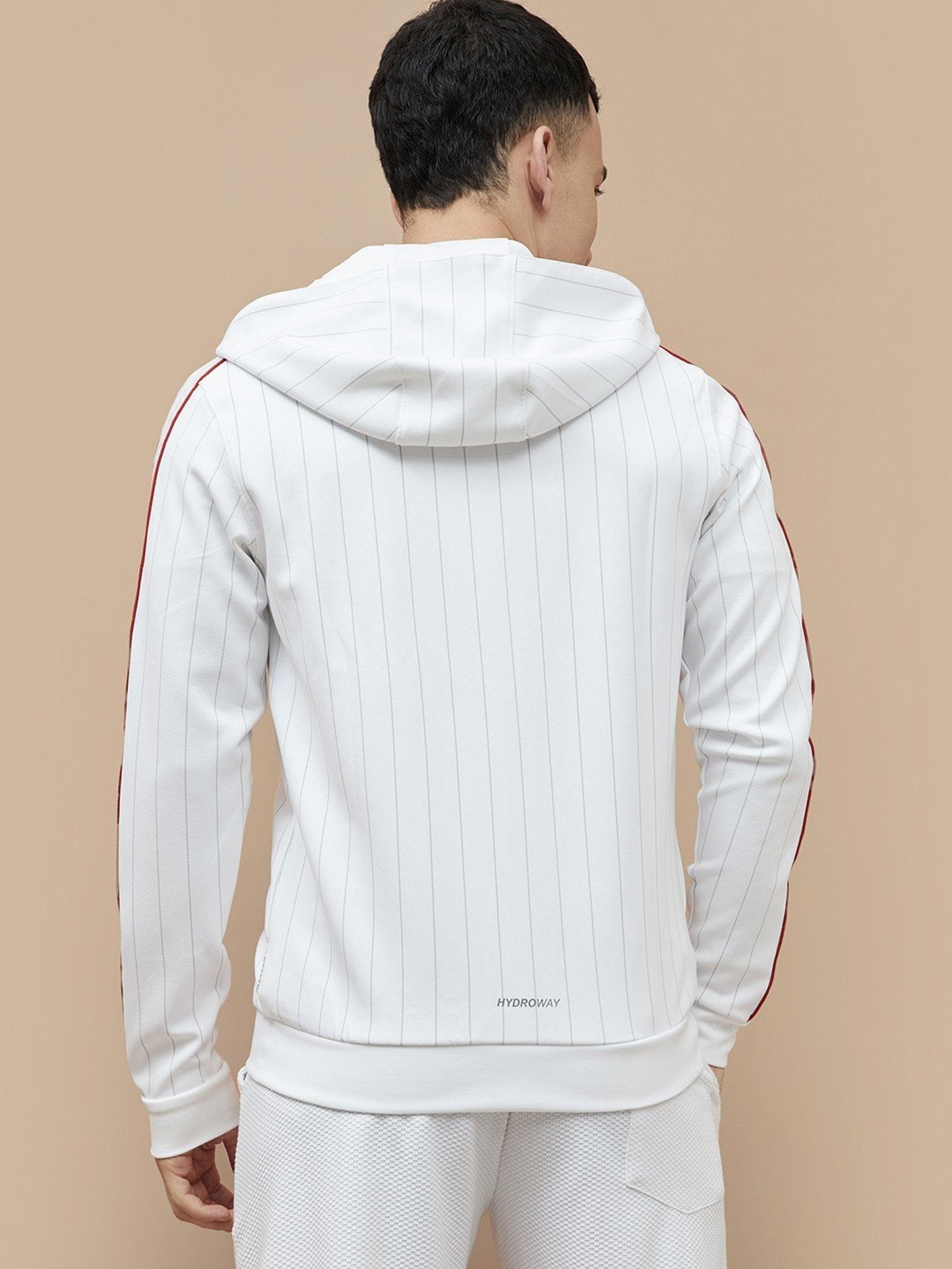 Kappa White Regular Fit Striped Hooded Sweatshirt
