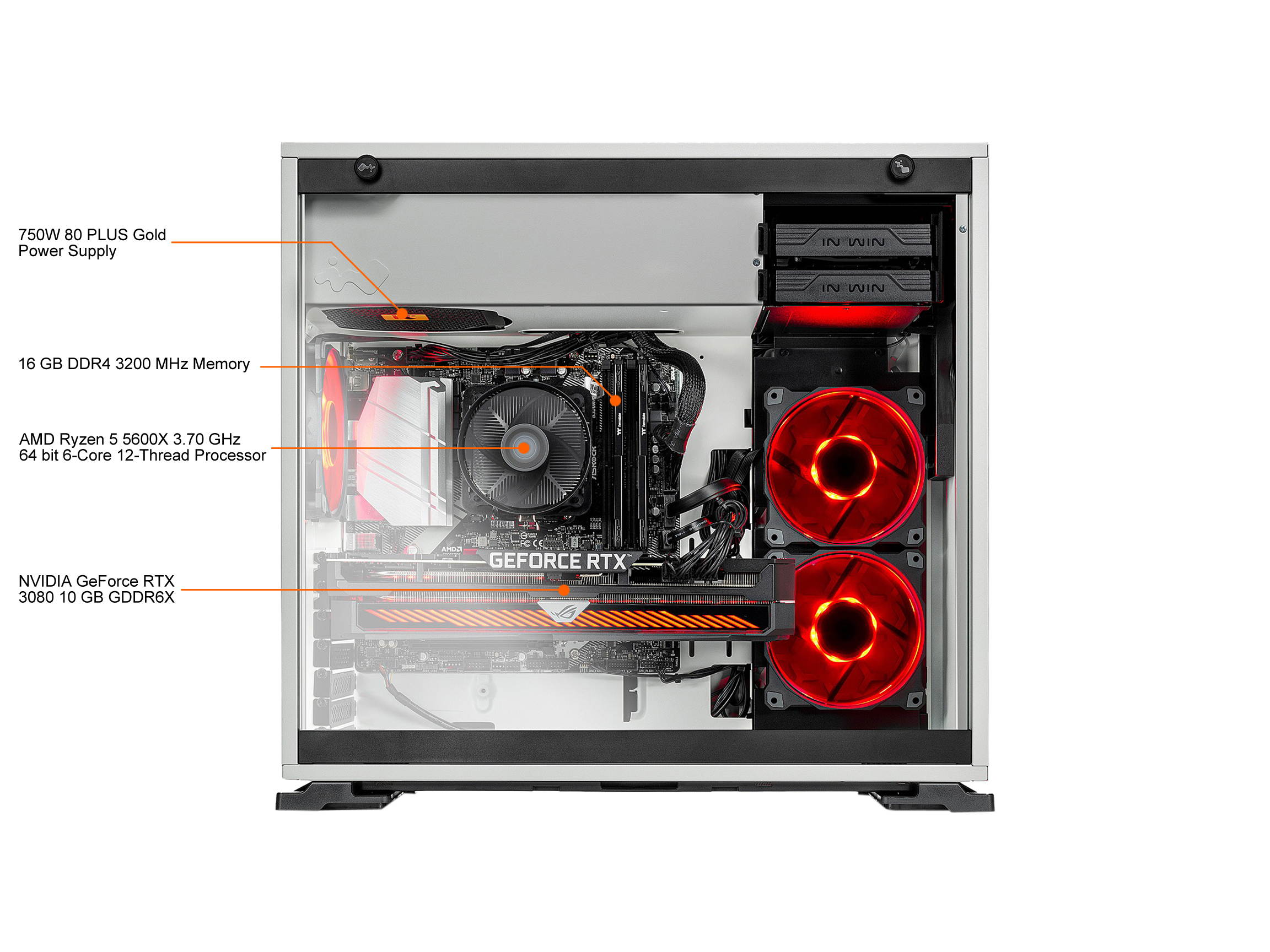 Skytech Shiva - AMD Ryzen 5 5600X - RTX 3080 - 16 GB DDR4 3200 - 1 TB SSD - B550M - 750W Gold PSU - AC WiFi - Windows 10 Home - Gaming Desktop