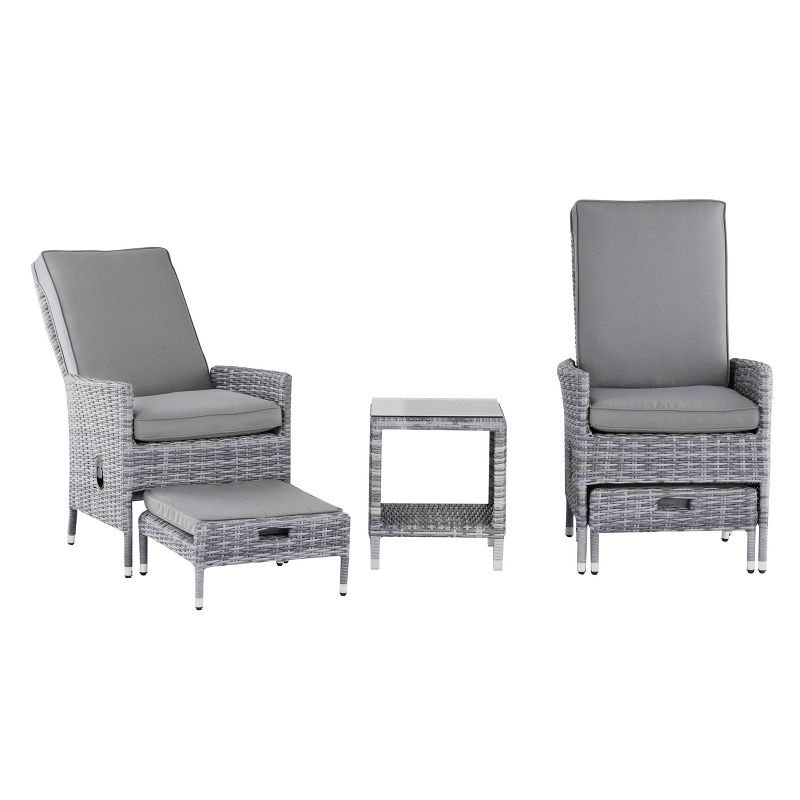 Vallauris 5pc Reclining Outdoor Patio Seating Set - Gray Wicker - Adore Decor