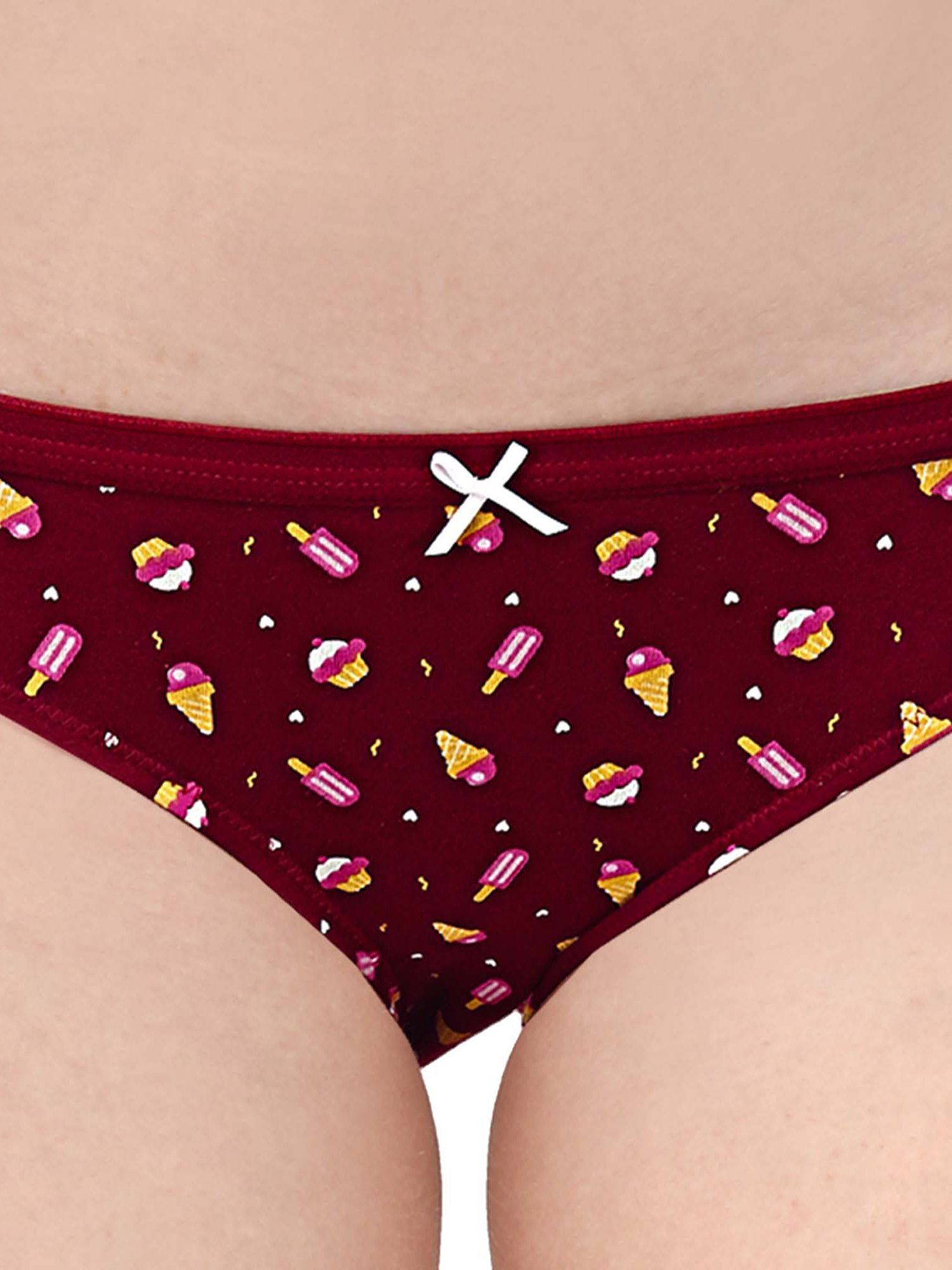 Soie Maroon & White Printed Bikini Panty - Pack of 3