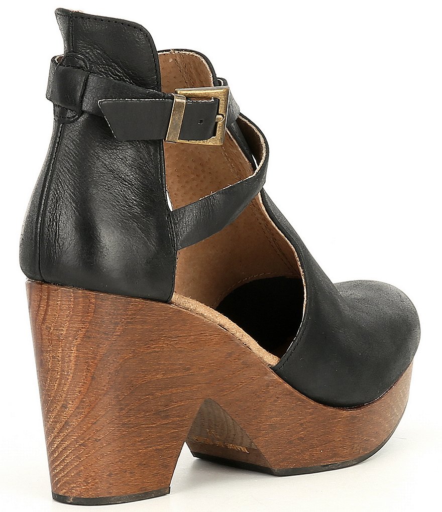 Free People Cedar Leather Buckle Wood Clogs