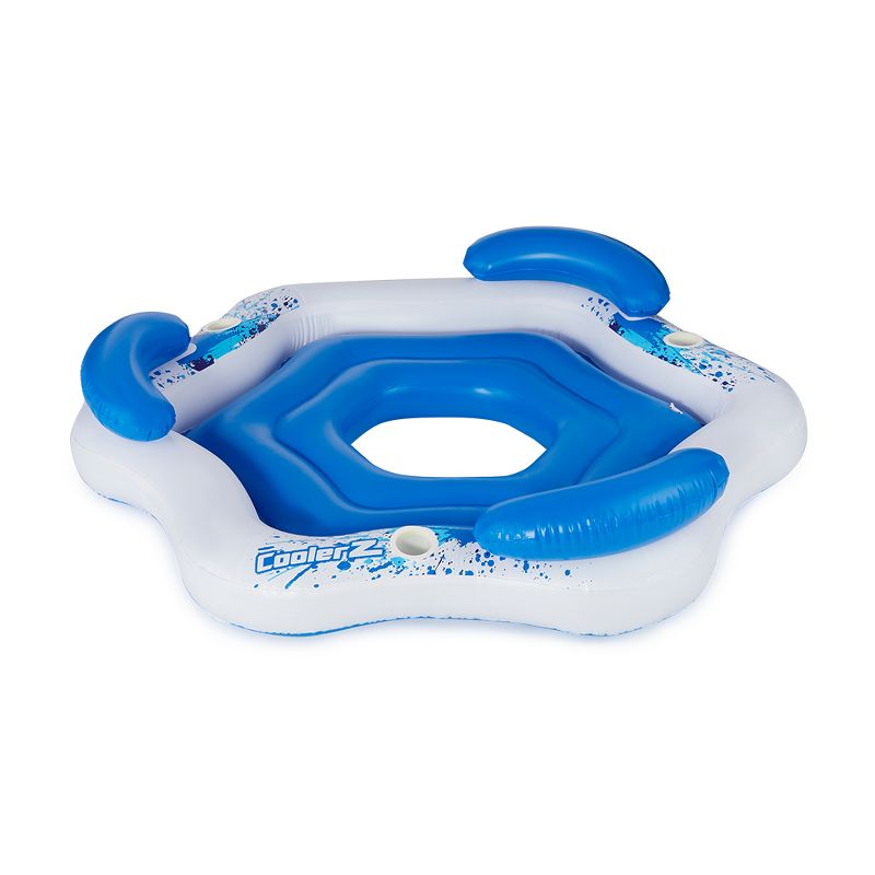 Bestway 43111E CoolerZ X3 3-Person Inflatable Floating Water Island Lounge Raft Tube with Open Bottom and Cupholders for Pool, Lakes and Rivers