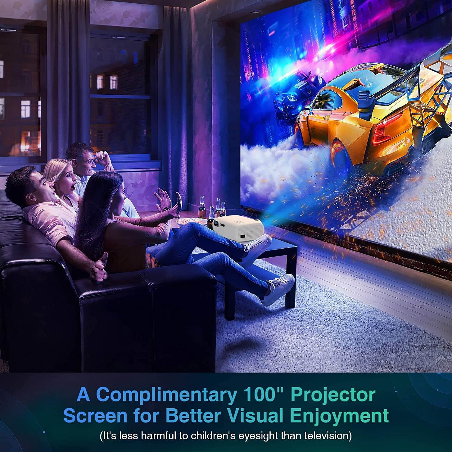 Vilinice BL-43 6000L Outdoor Movie Projector with 100 Inch Screen, 1080P and 240" Display Supported, Portable Video Projector Compatible with TV Stick, PS4, HDMI, USB, VGA