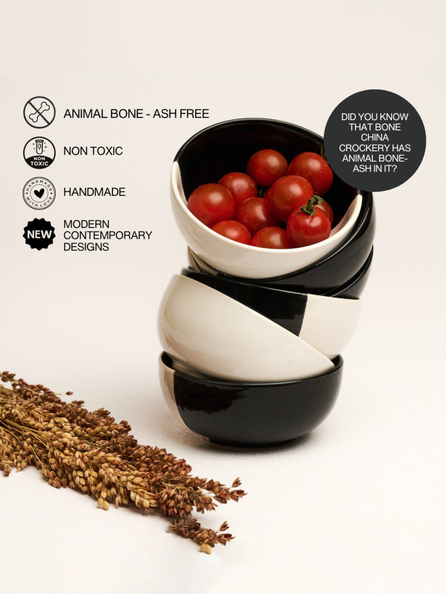 BlackCarrot Black & White Ceramic Dip Bowls Set of 2