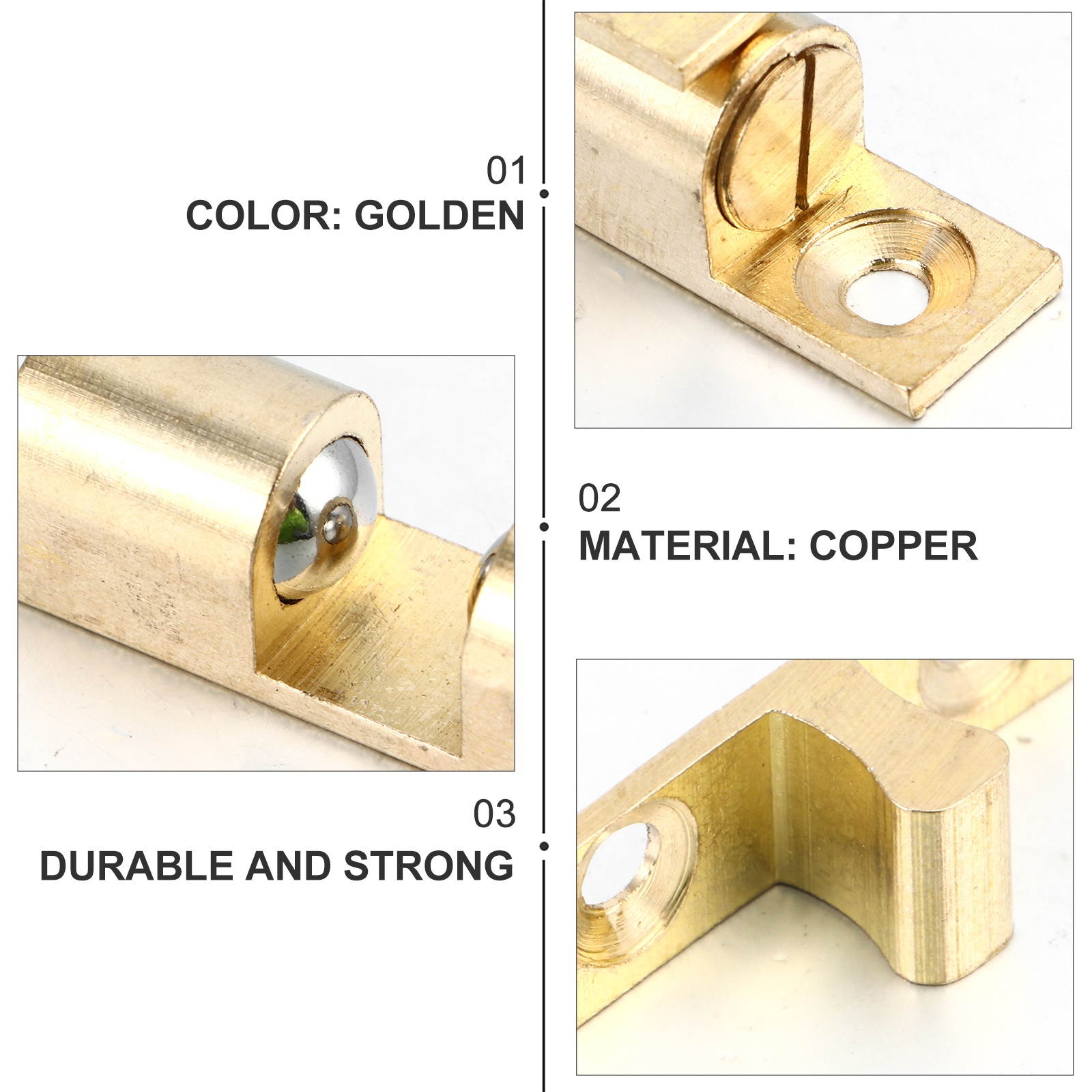 6pcs Goden Double Spring Ball Boat Door Stud Catch 70 Copper with 24pcs Screws