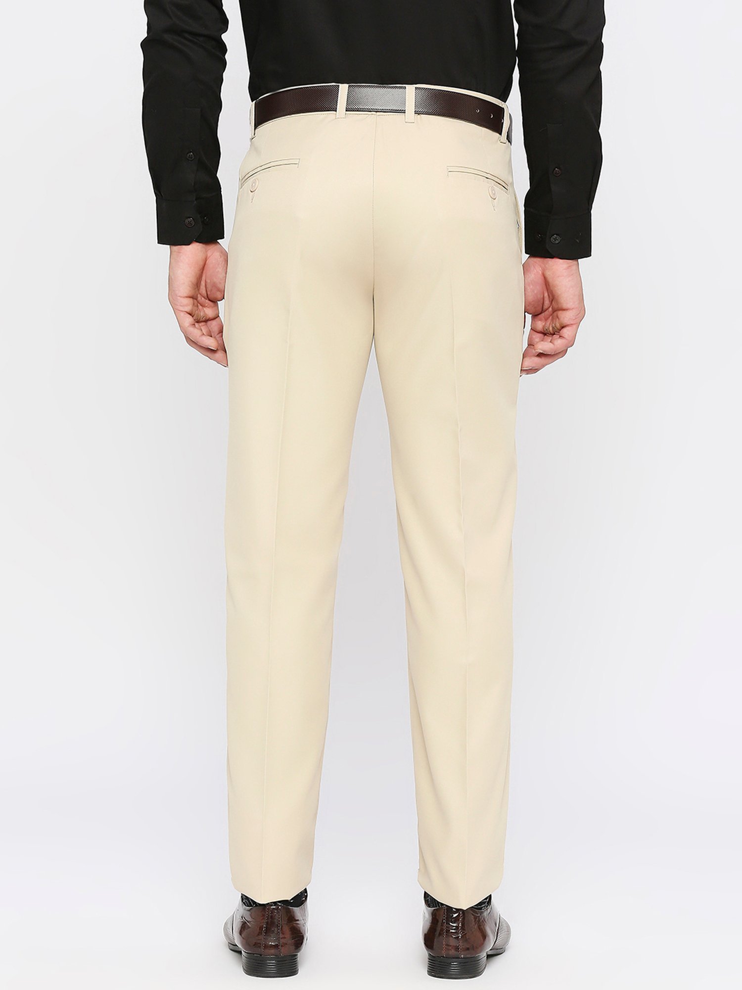 SOLEMIO Beige Slim Fit Flat Front Trousers