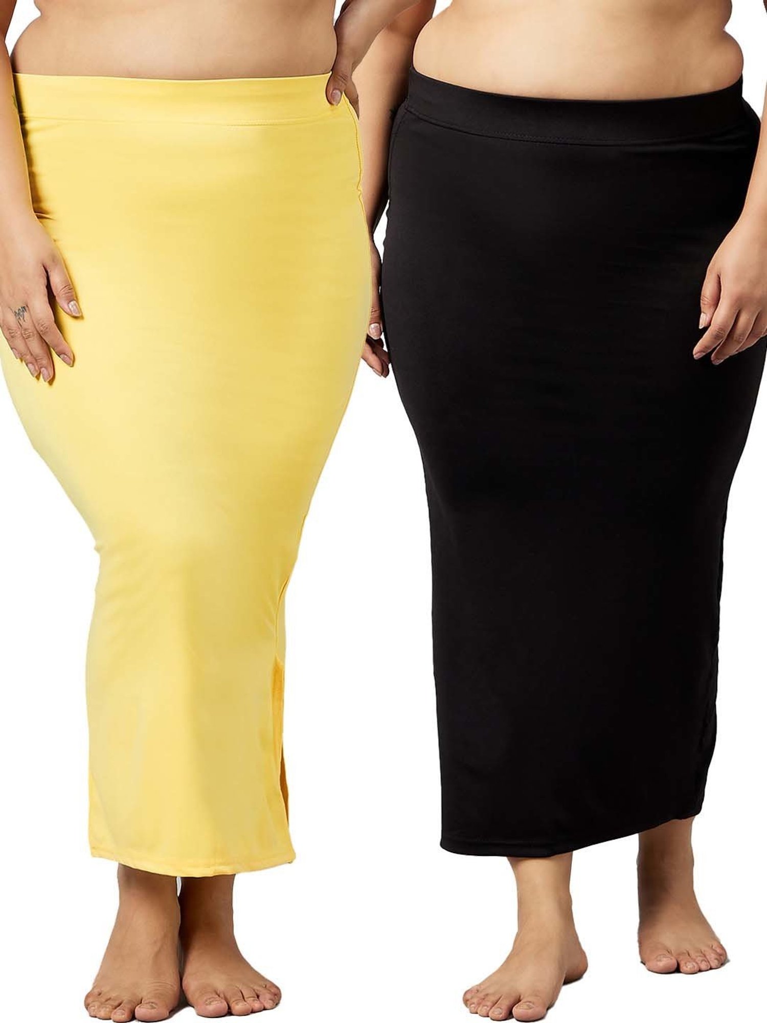 Secrets By ZeroKaata Black & Yellow Plain Saree Shapewear - Pack Of 2