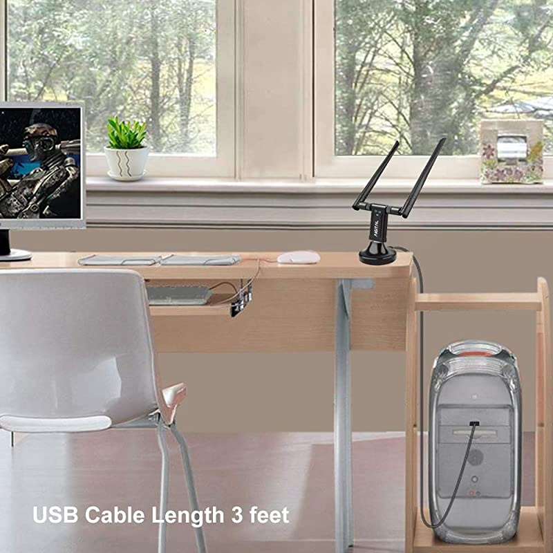 Wireless USB WiFi Adapter,  1200Mbps WiFi Dongle With USB3.0 Stand Base Dual Band High Gain Dual 5dBi Antennas Network LAN Card Dongle WiFi USB 3.0 for Desktop Laptop,Supports Windows 10/8/7/XP