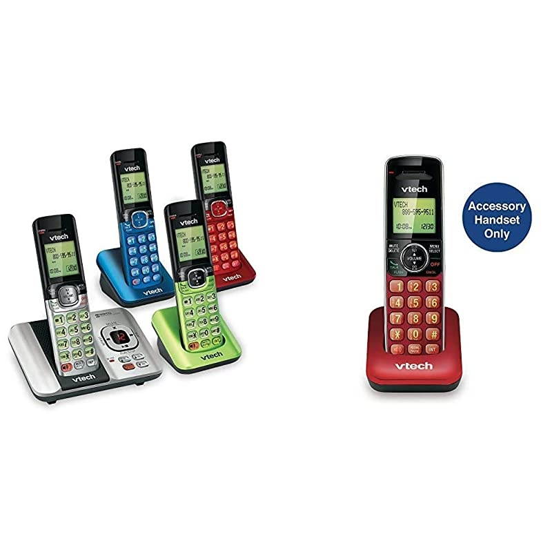 CS65294B 4Handset DECT 60 Cordless Phone with Answering System and Caller ID Expandable up to 5 Handsets WallMountable BlueGreenRedSilver CS640916 Accessory Cordless Handset Red