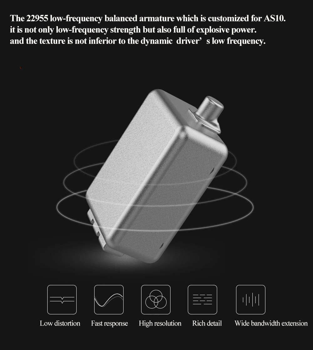 KZ AS10 Five-Driver Universal-Fit in-Ear Musicians&rsquo; Monitors Stereo High Fidelity in-Ear Musicians Monitors with Removable Braided Audio Cable (Black with Mic)