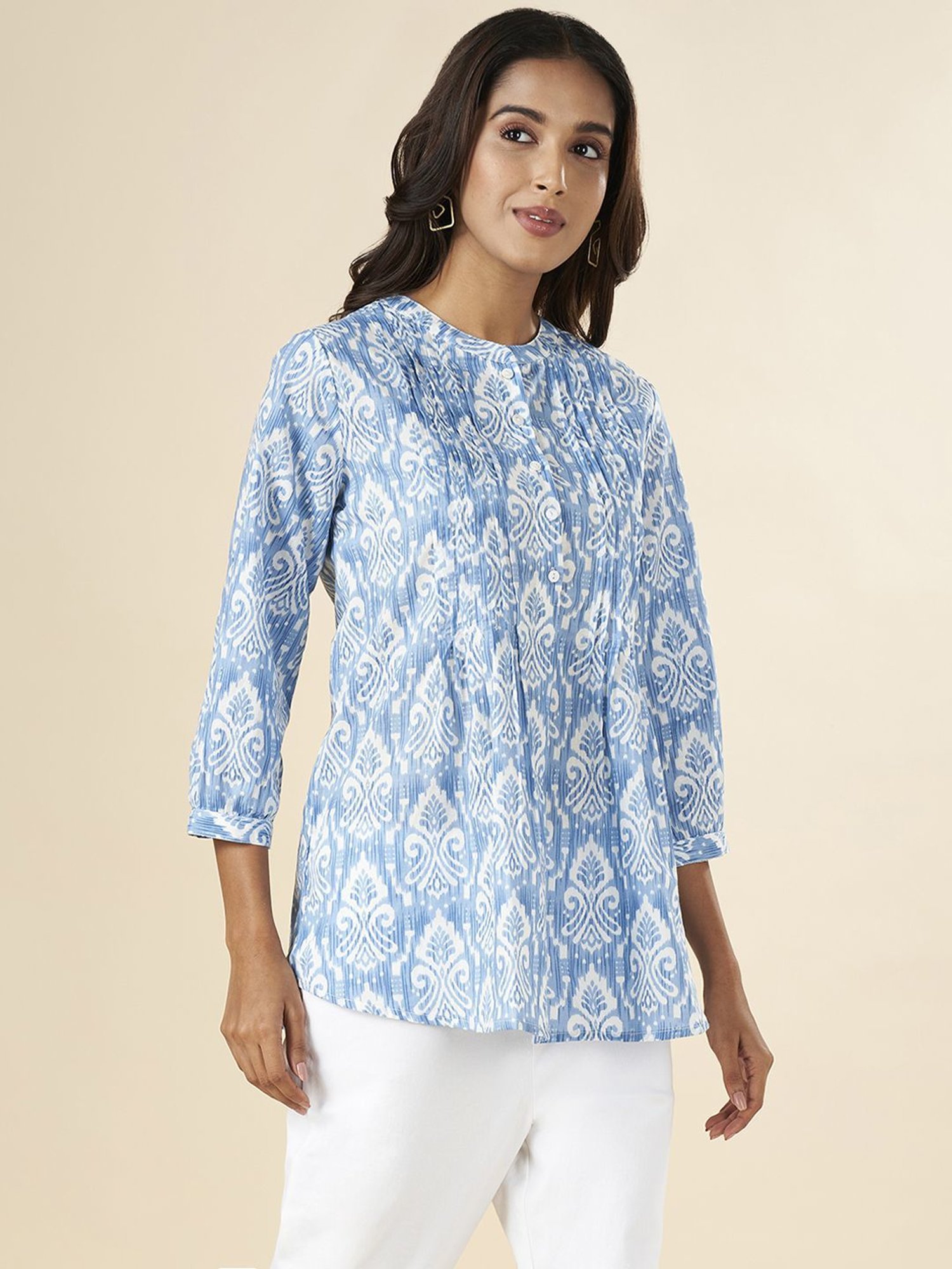 Akkriti by Pantaloons Blue Cotton Printed Tunic