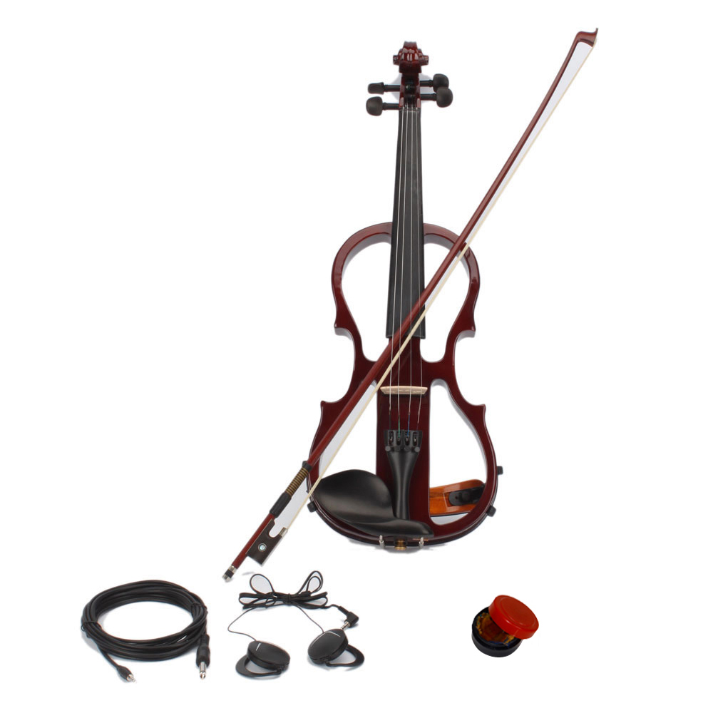 4/4 Electric Violin Silent Ebony parts Free Case+Bow Cable Rosin Headphone Line